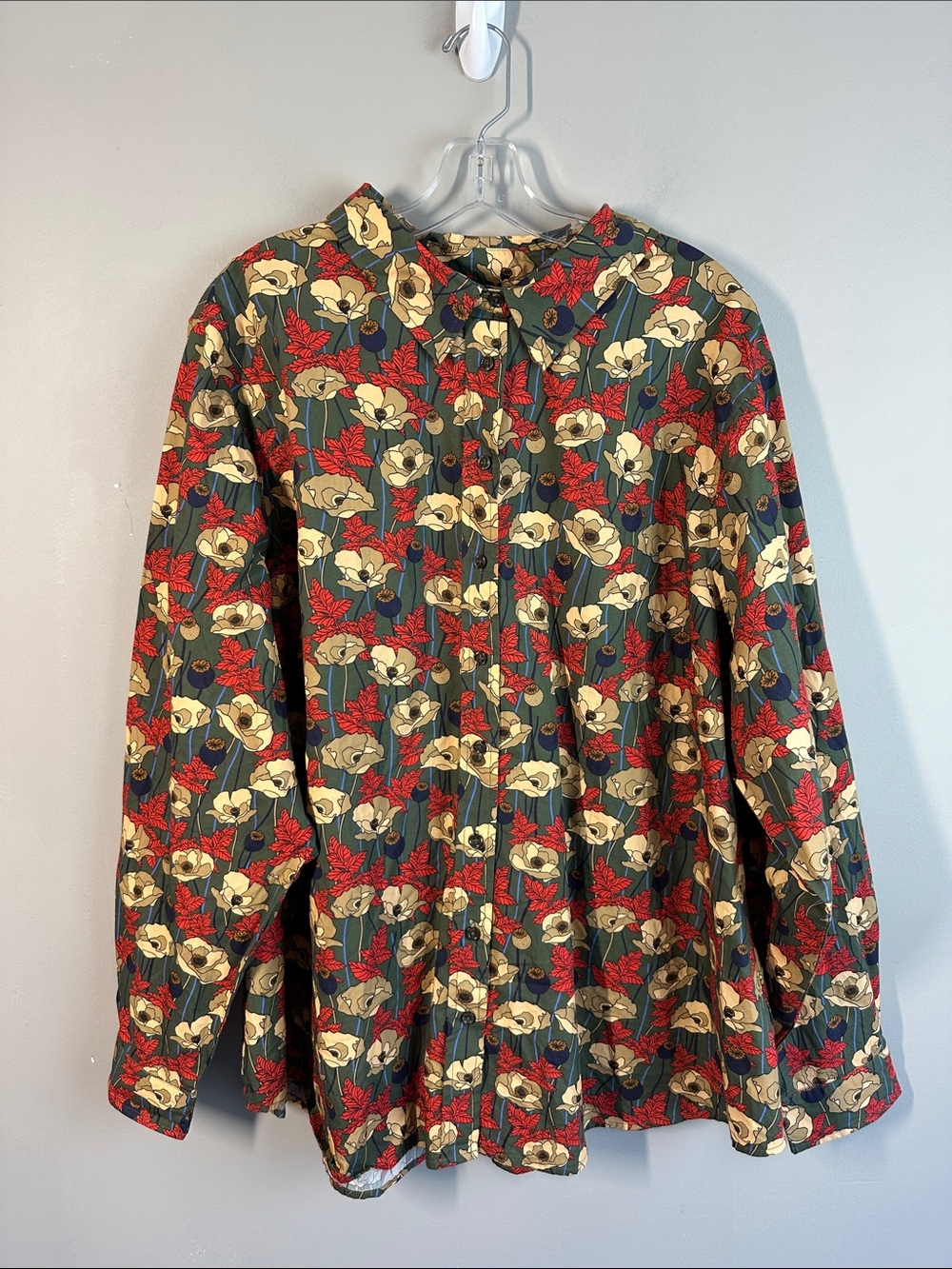 NWT Wildfang The Essential Long Sleeve Button Up Shirt In Poppy Olive Size 3X